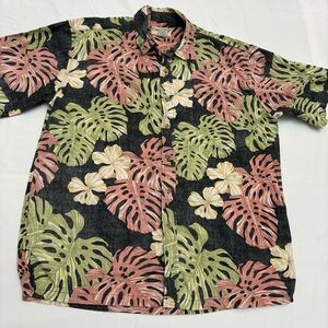 Cooke Street Black and Green Palm Print Casual Button Down Shirt